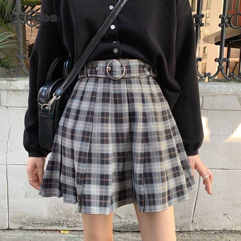 Plaid Pleated Mini Skirts Winter Autumn Women Skirts Gothic Streetwear High Waist Fashion Short Skirt 210712wtt