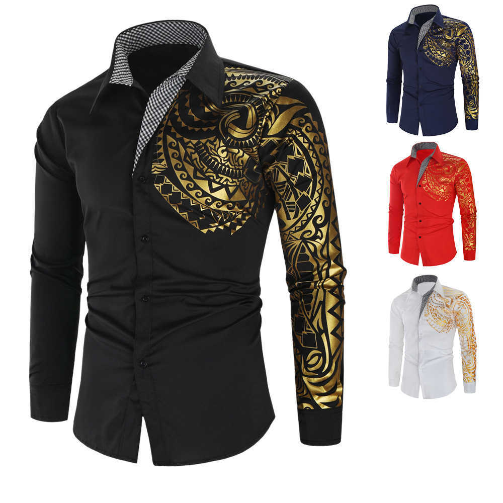 2021 Fashion Gold Totem Print Men's Long Sleeve Shirts Black White Red Dress Shirt Mens Work Casual Clothing X0611, As photo
2021 Fashion Gold Totem Print Men's Long Sleeve Shirts Black White Red Dress Shirt Mens Work Casual Clothing X0611, As photo