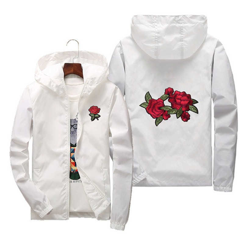 Rose Embroidery Jackets Men Women Flower Embroidered Polyester Jacket Hip Hop Casual Family Clothing Plus Size 6XL 7XL HH124 X0621