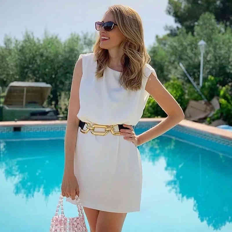 Foridol sleeveless vintage white short straight dress women casual summer autumn mini dress party dress robe 210415