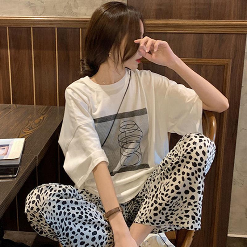 Pants & Capris Thin Sping Wild Casual Plus Size High Waist Leopard Wide Leg Women Loose Pantalones De Mujer Drop 210429