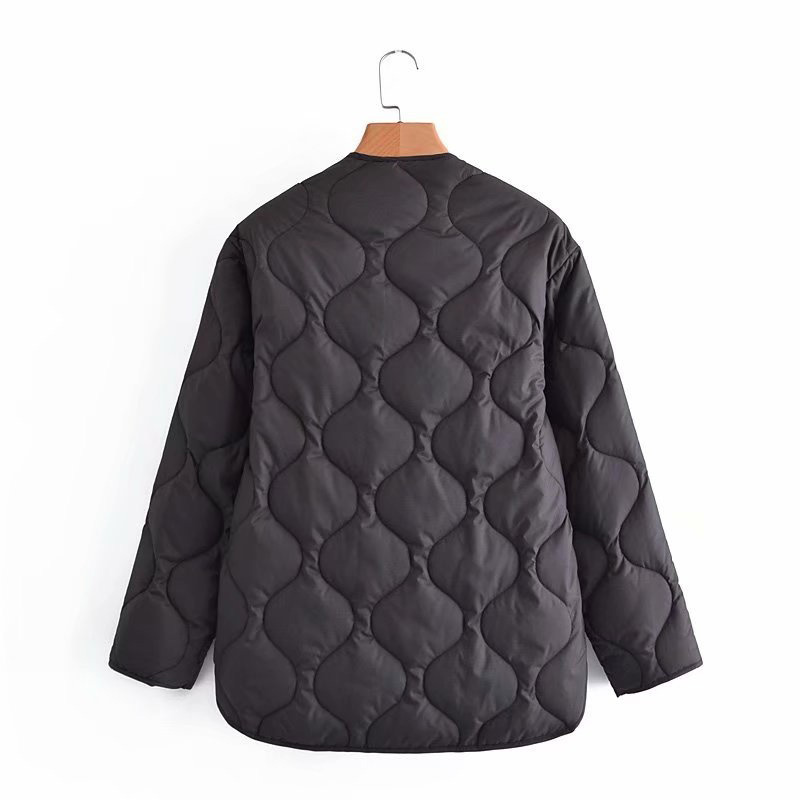 Womens Jackets Thin Parkas Coats Black Outwear Female Long Sleeve Tops Plaid Padded Coat Casual Loose Jacket Winter Coat Woman