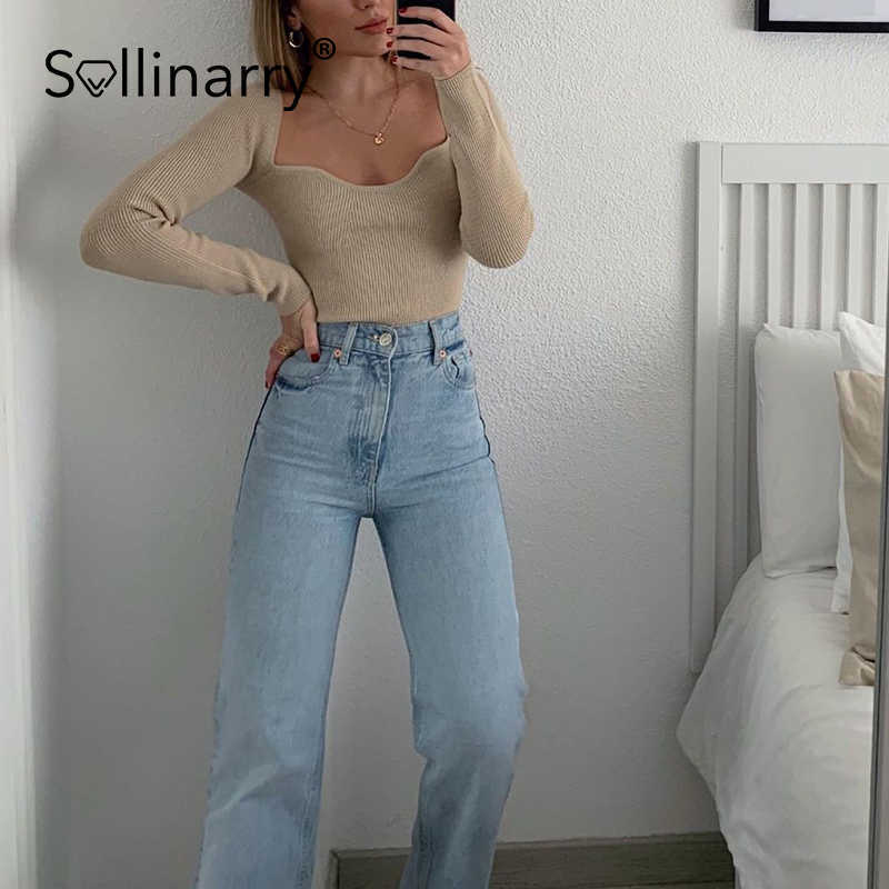 Sollinarry High street sheath women's jumper sweater solid Sexy slim pullover autumn Fashion black ladies long sleeve top 210709