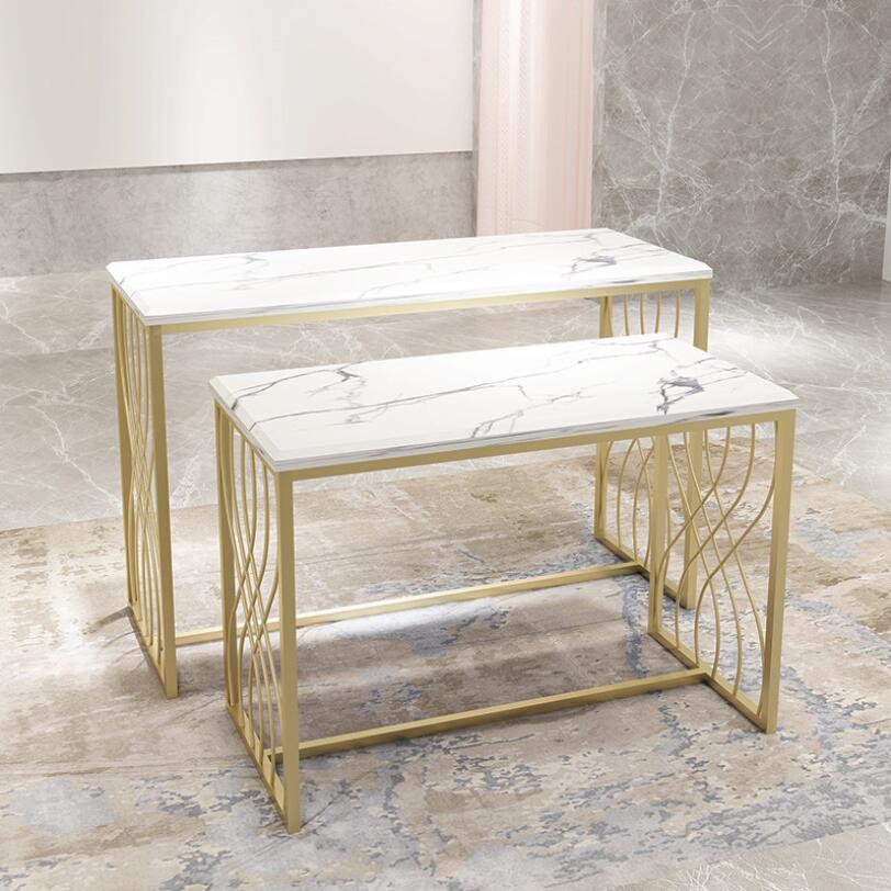 Clothing store table display rack Commercial Furniture Island double row gold shoe bag displays tables