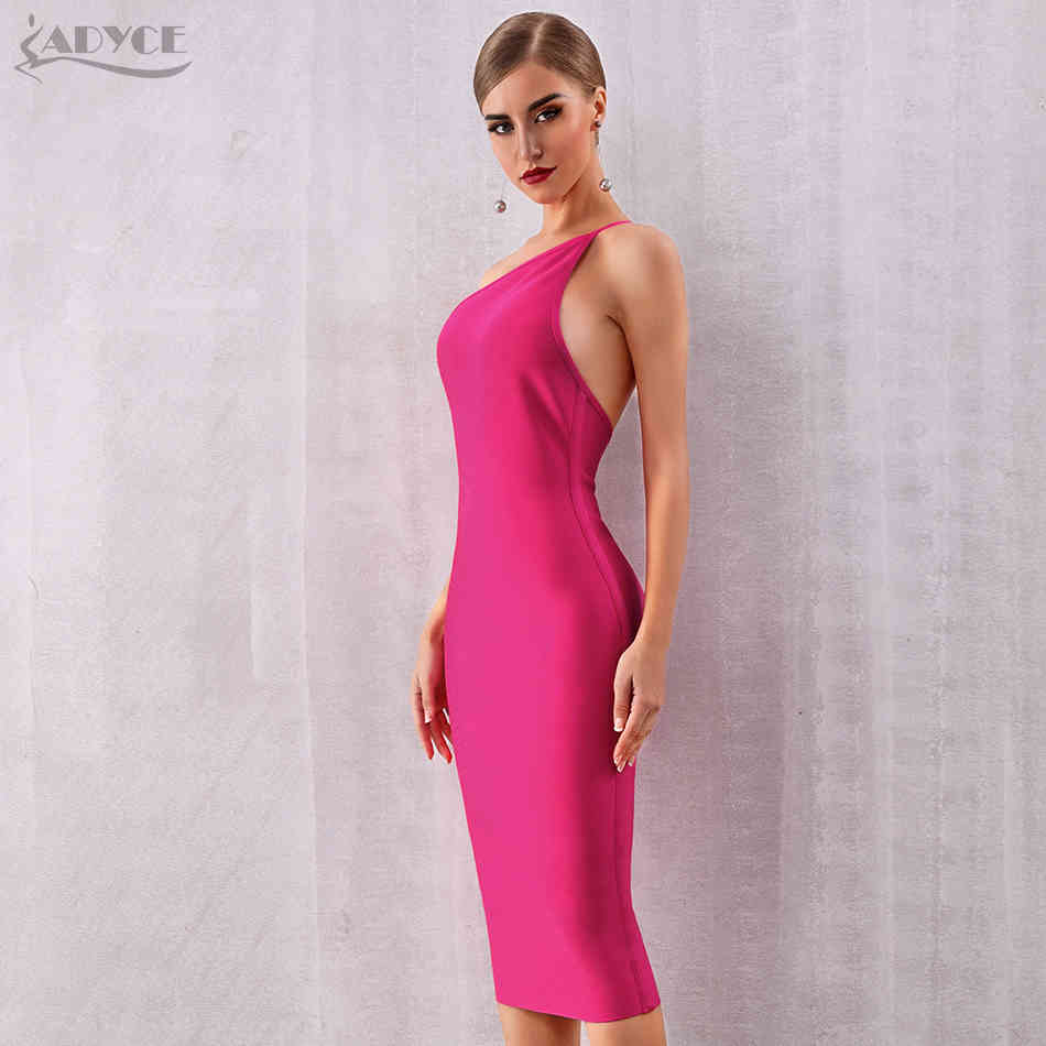 Summer One Shoulder Bandage Dress Women Vestidos Sexy Rose Red Spaghetti Strap Club Celebrity Runway Party 210423