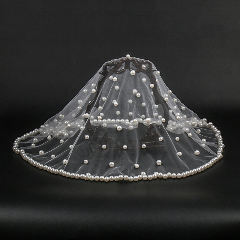 Pearls Beaded Edge Wedding Veil One Layer Short Vestido De Noiva White Real Picture Elegant Bridal Wraps Bridal Veils Accessories