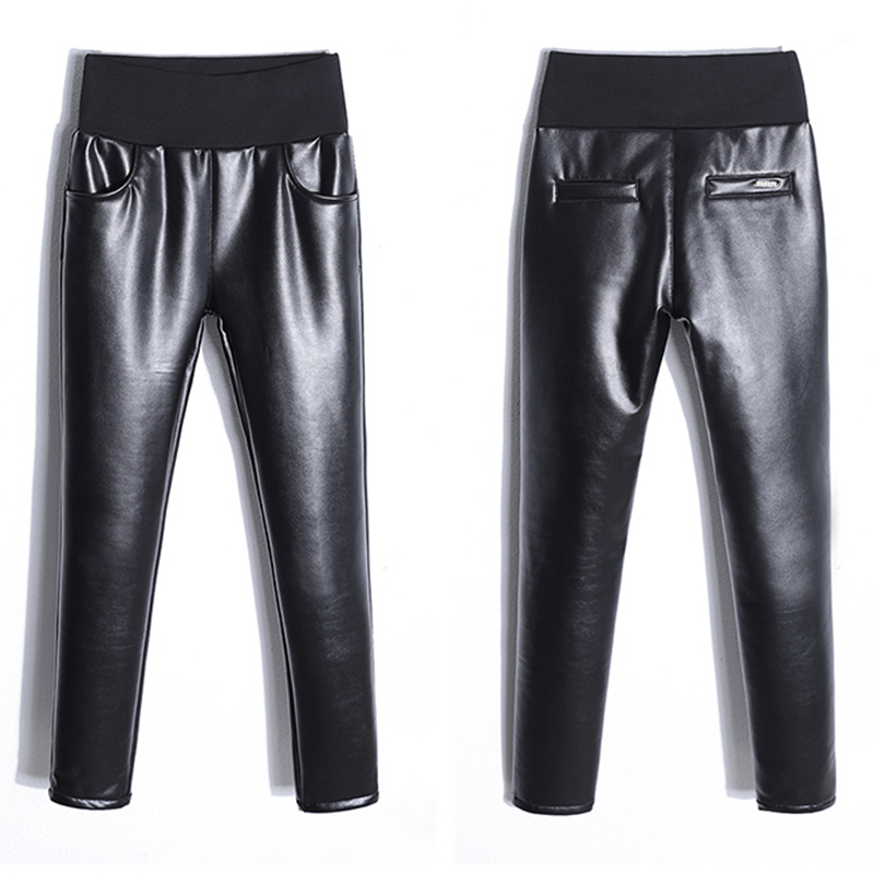 Autumn Winter High Waist PU Velvet Warm Stretch Skinny Leather Pants Pencil Leggings Women Trousers 12237 210415