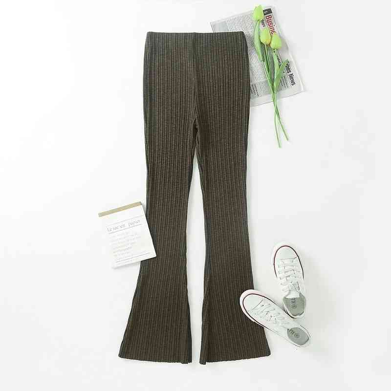 Pants & Capris 5color Thin Slim High Waist White Knitted Flare Women Plus Size Casual Wild Pantalones De Mujer Simple 210429