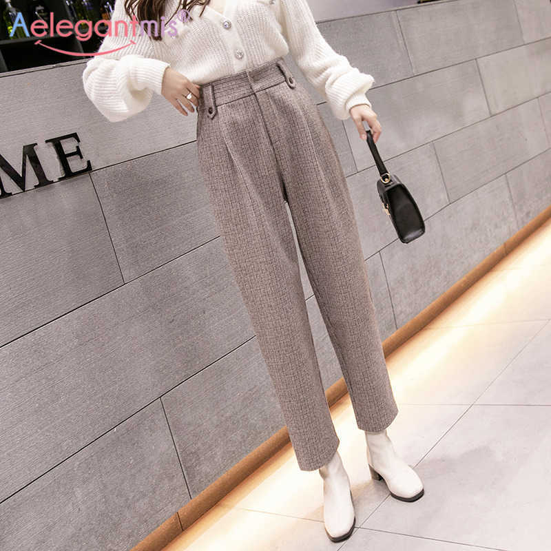 Aelegantmis Casual Plaid Office Lady Woolen Pants Women Warm Elastic High Waist Harem Female Button OL Straight Trousers 210607, Coffee
Aelegantmis Casual Plaid Office Lady Woolen Pants Women Warm Elastic High Waist Harem Female Button OL Straight Trousers 210607, Coffee