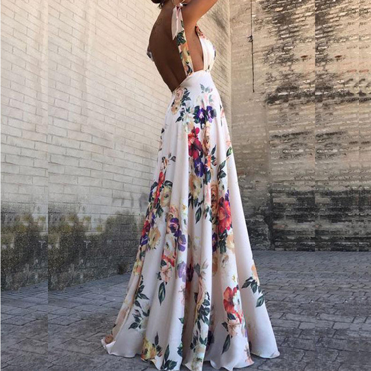 Women Dress V-neck Sleeveless Bohemian Dresses For Plus Size Long Vintage Flowers Beach Summer Fashion 210524