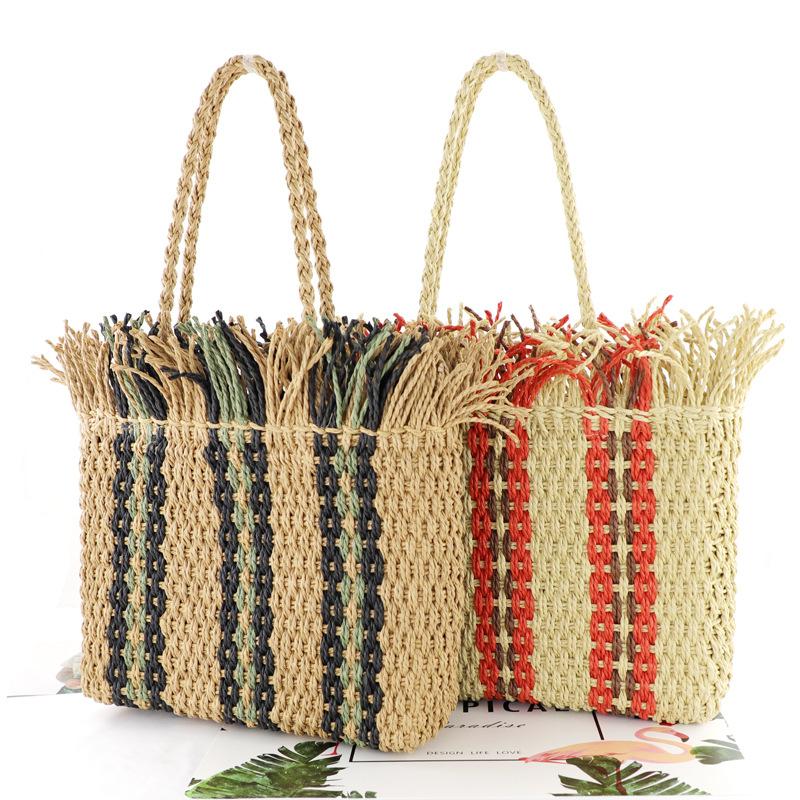 Fashion Striped Straw Women Shoulder Bags Paper Rope Woven Tassel Handbags Bohemia Beach Women's Bag High Capacity Shopper, Black
Fashion Striped Straw Women Shoulder Bags Paper Rope Woven Tassel Handbags Bohemia Beach Women's Bag High Capacity Shopper, Black