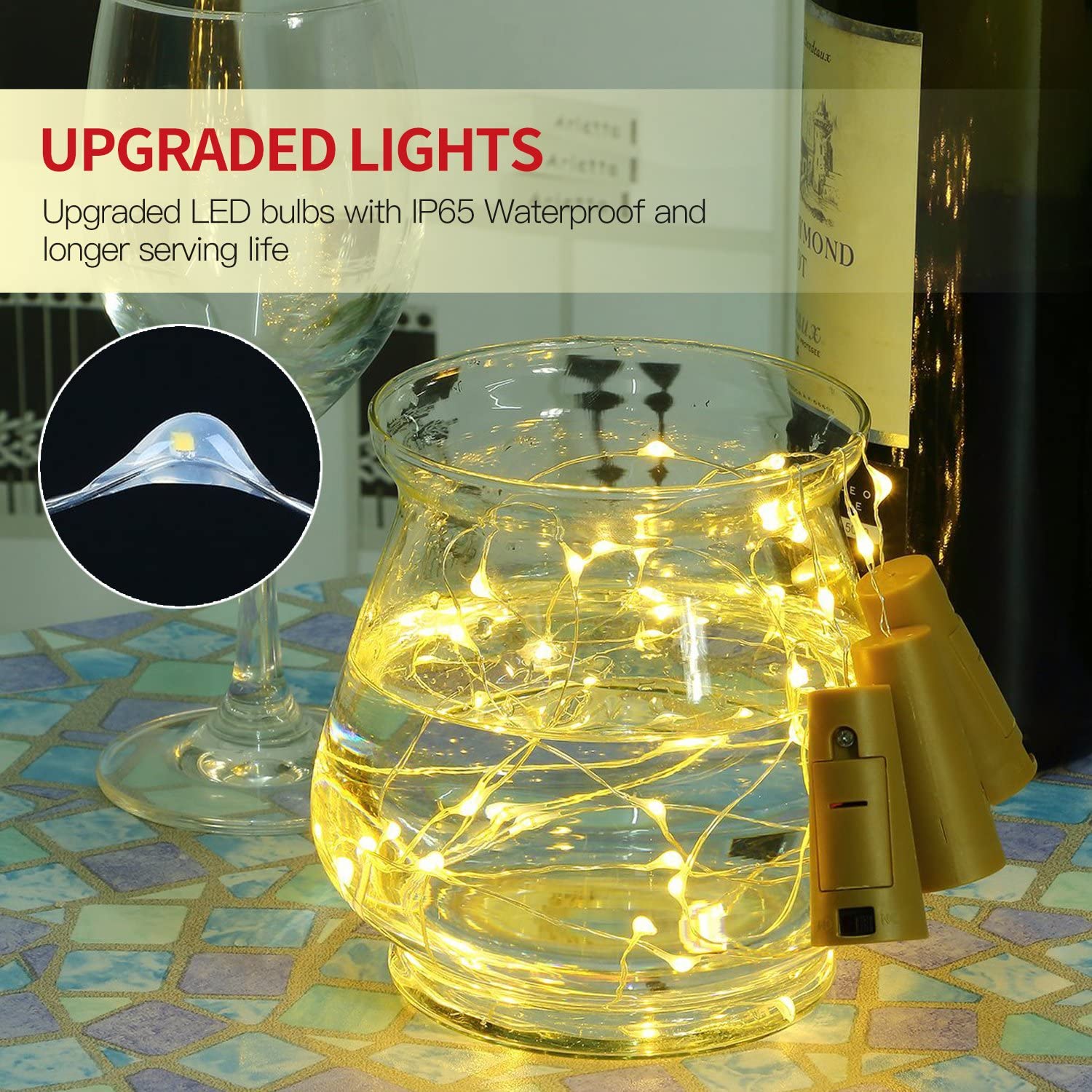 100 Pack Wine Bottle Lights 15 20 LEDs for Christmas Valentine Waterproof 3.3ft LED Cork Shape Silver Wire Fairy Lights for Jar Party Wedding Bar Gift
