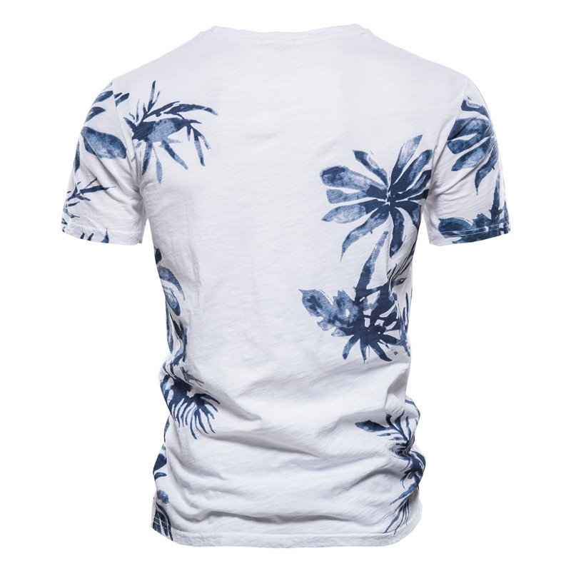 AIOPESON Leaves Printed T-Shirt Men O-neck 100% Cotton Casual Men's T Shirt Summer Quality Fashion Hawaii Style Men Clothes 210623