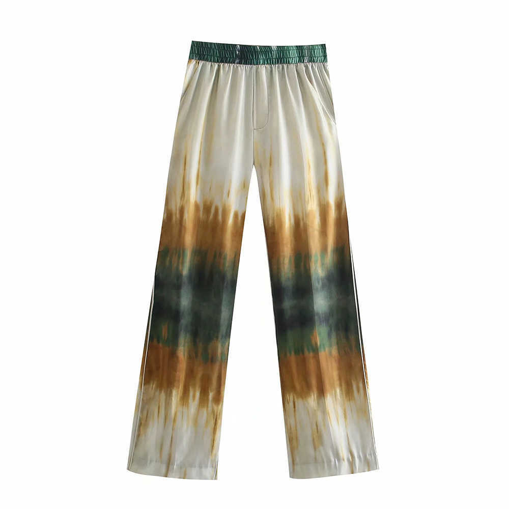 XEASY Summer Women Vintage Two-Piece Set Tie Dye Single-Breasted Shirt Elastic High Waist Casual Trousers Pants 210930