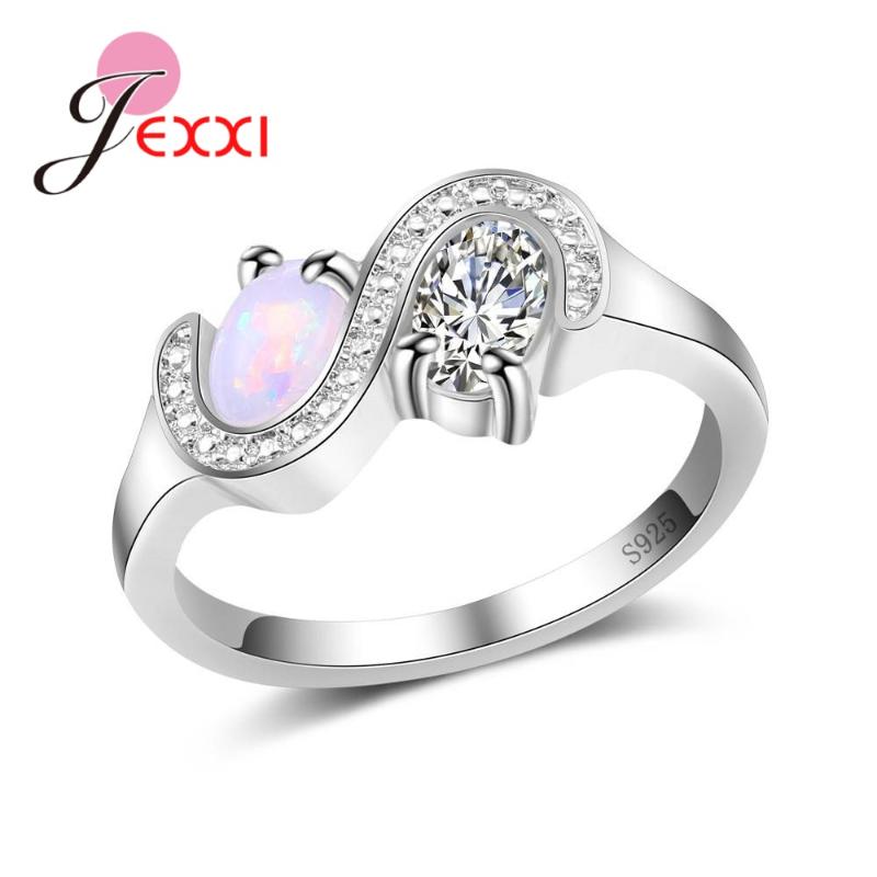 Cluster Rings 2021 Latest Ring 925 Sterling Silver True Love Series CZ Crystal And Mystic Rainbow Opal Jewelry For Women Girlfriend Gift