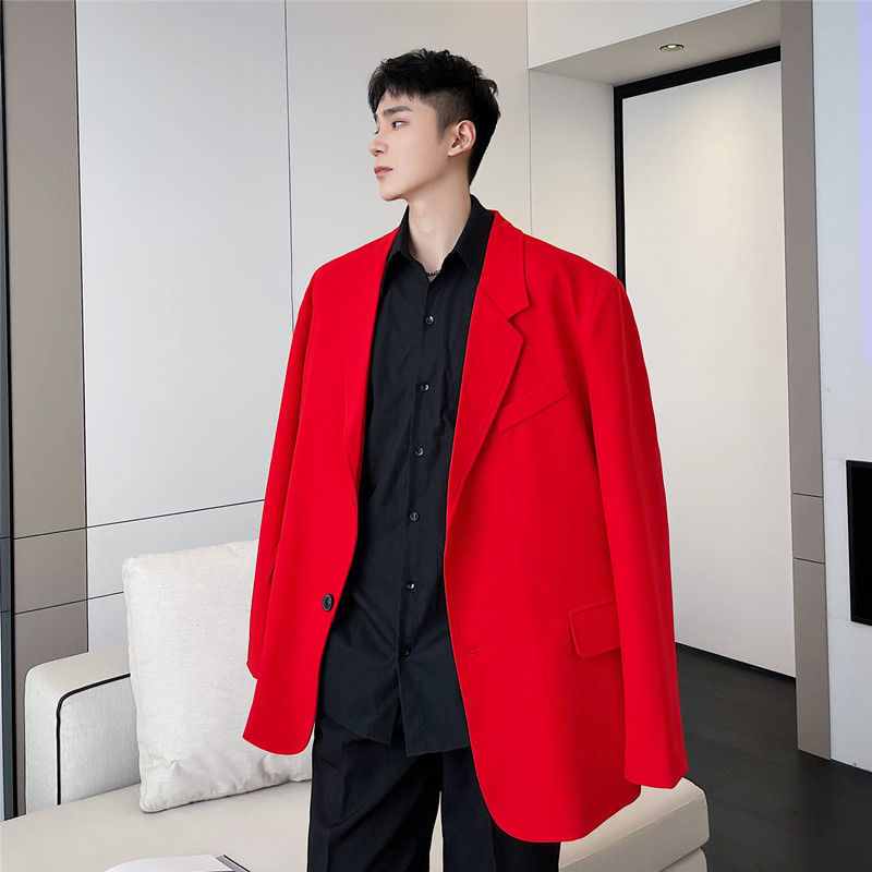 IEFB Men's Wear Early Spring Red Suit Coat Fashion Single Breasted Blazer Tops Notched Collar Long Sleeve Big Size Cloth 9Y5545 210524