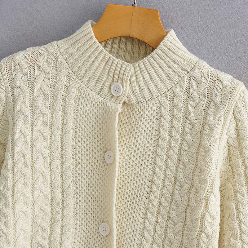 Korean Round Neck Single Breasted Long Sleeve Sweet Chic Female Coat Harajuku Simple Coarse Twist Knit Women's Sweater 210507