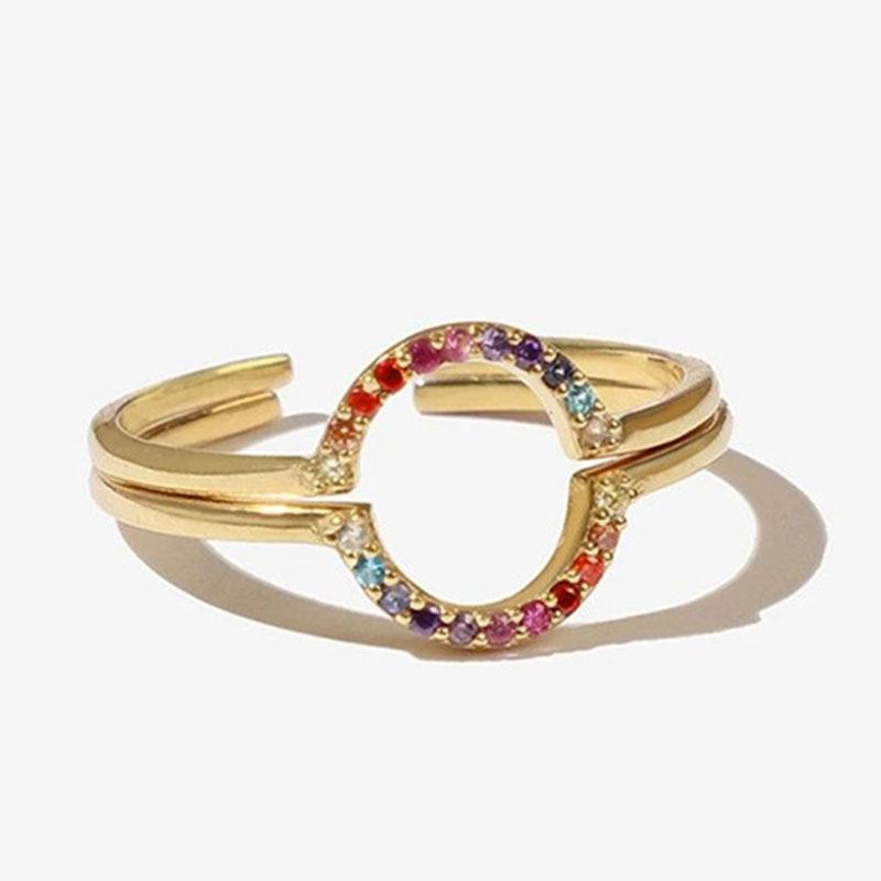 Wedding Rings Rainbow Zircon Round Geometric Open Letter For Women Party Jewelry Gift 2021 Engagement, Slivery;golden 
Wedding Rings Rainbow Zircon Round Geometric Open Letter For Women Party Jewelry Gift 2021 Engagement, Slivery;golden