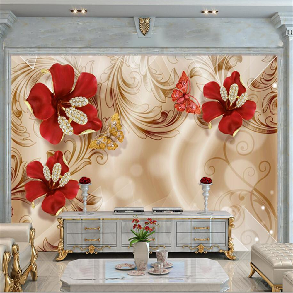 3d European Palace Wind Golden Jewelry Flower TV Wall Custom Large Mural Green Wallpaper papel de parede para quarto