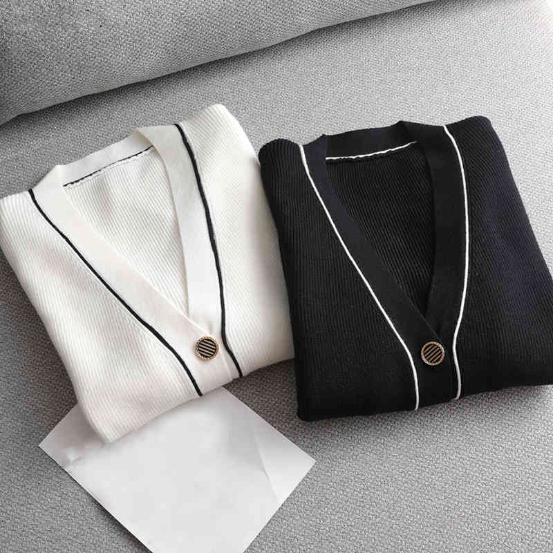 Lucyever Autumn Solid Color V-Neck Cardigans Women Fashion Single Breasted Thin Sweaters Woman Casual Knitted Cardigan Femme 210521wtt