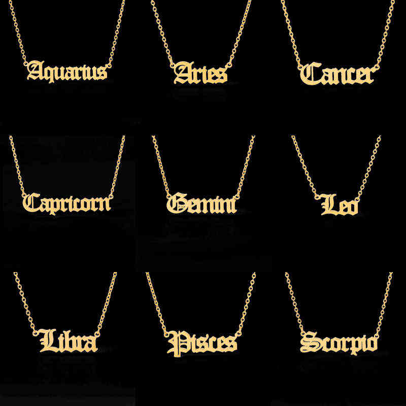 Virgo Gemini Zodiac Necklace 12 Horoscope Zodiac Sign Gold Pendant Necklaces Aries Leo Zodiac Jewelry Kids Christmas Gifts G1206