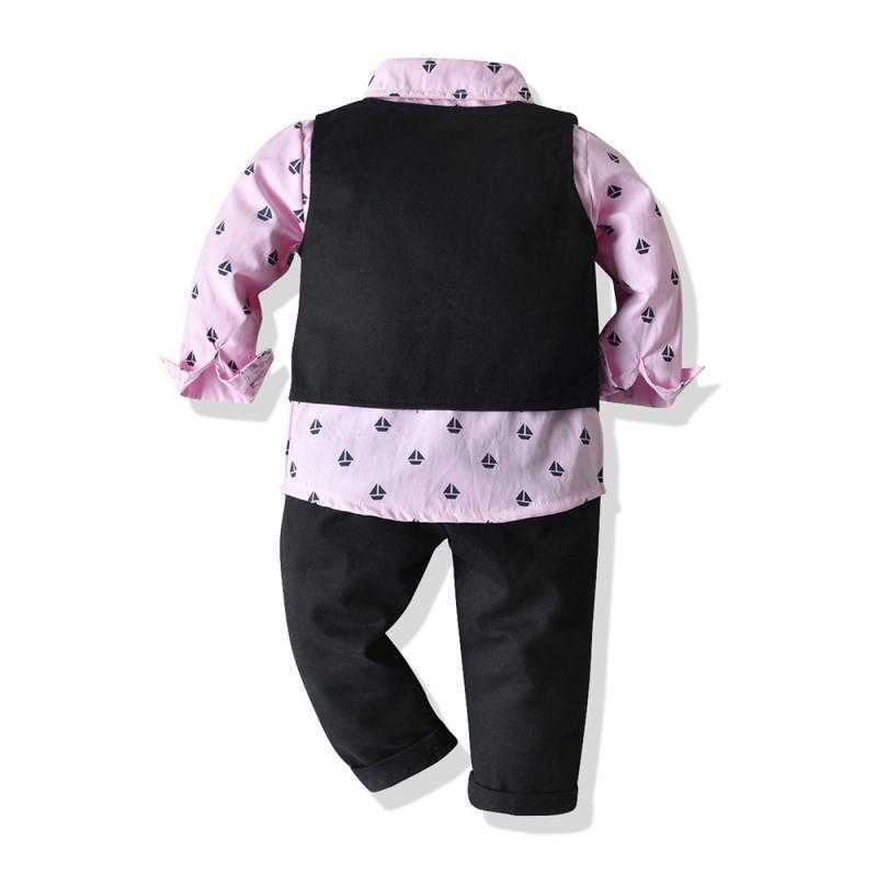 Kids Boy Gentleman Clothing Set born Long Sleeve Bowtie Shirt + Waistcoat Pants Baby Boys Outfits Suit for Wedding Party 210615