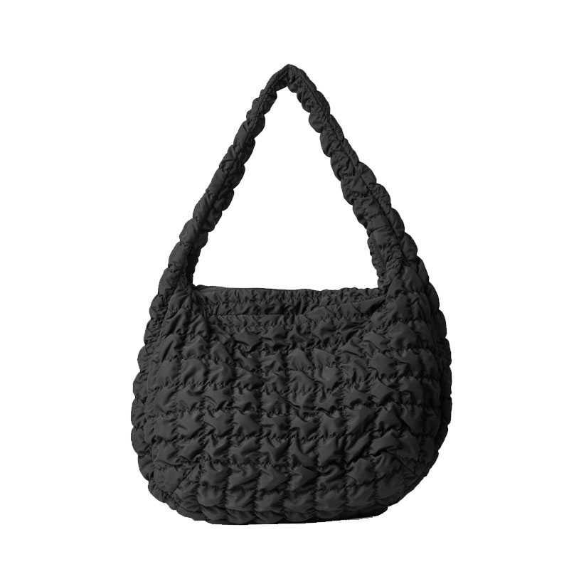 Casual Large Capacity Tote Shoulder Bags Designer Ruched Handbag Luxury Nylon Quilted Padded Crossbody Bag Female Big Purse 211026