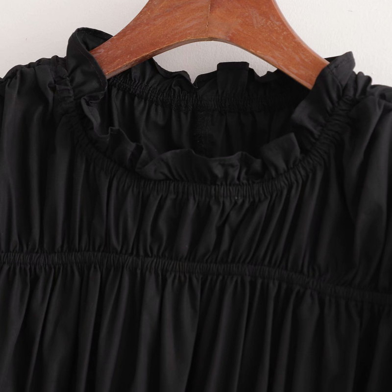 Casual Woman Black Soft Pleated Satin Dress Spring Fashion Ladies Puff Sleeve es Female Elegant A-Line 210515