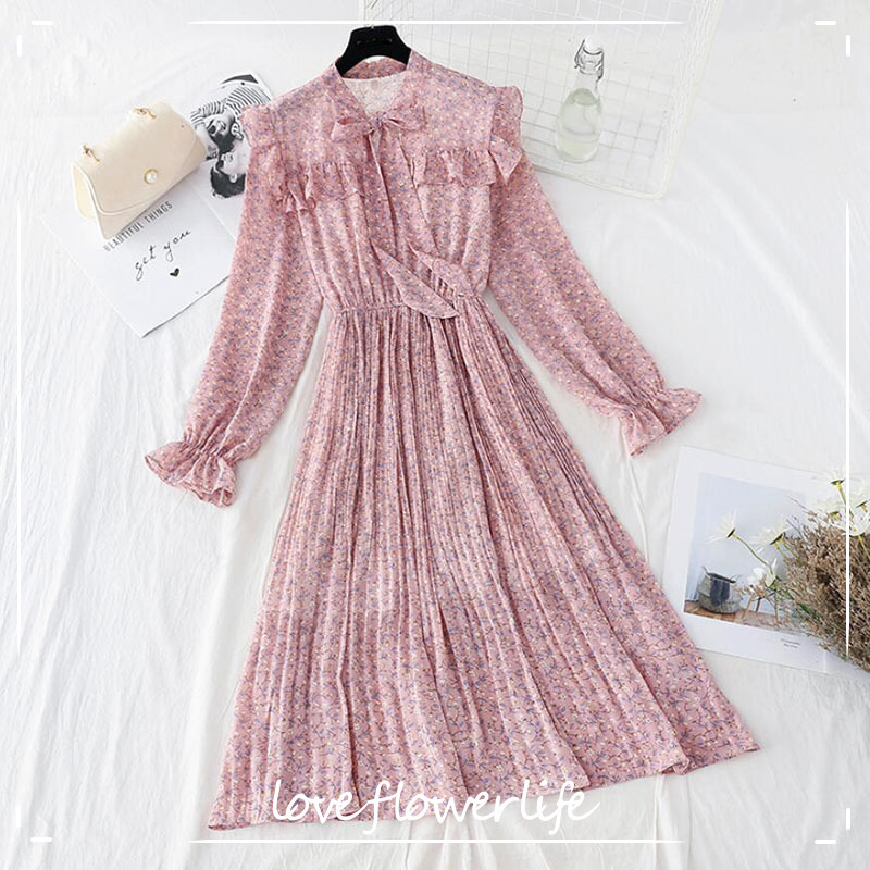 Spring Summer French Vintage Pleated Floral Dress Ladies Long Sleeve Bow Ruffle Chiffon Dresses Korean Women Clothing 210521, Floral 6
Spring Summer French Vintage Pleated Floral Dress Ladies Long Sleeve Bow Ruffle Chiffon Dresses Korean Women Clothing 210521, Floral 6