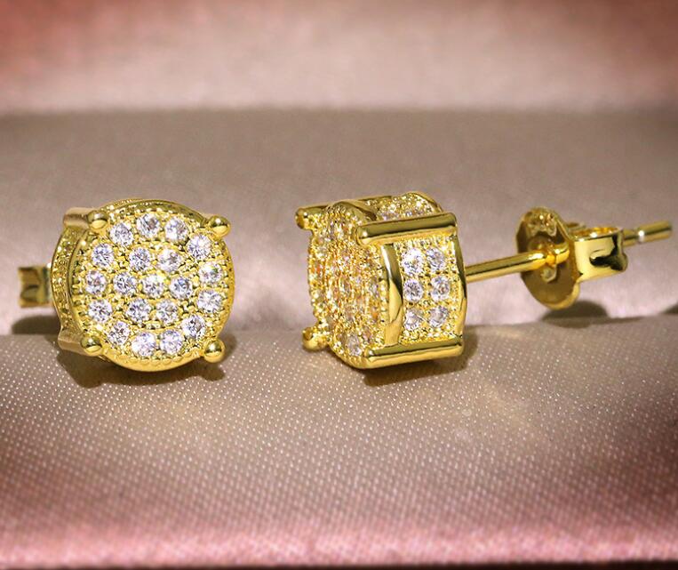 Unisex Men Women Stud Earrings Gold Silver Plated Sparkling Luxury Shining Crystal CZ Simulated Diamond Earring Jewelry