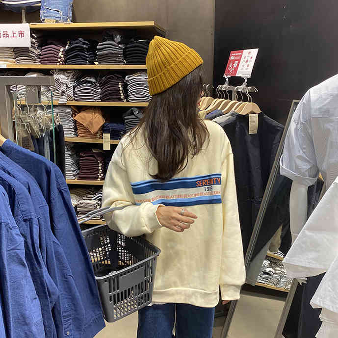 2 colors autumn winter korean style Women Sweatshirts Long Sleeve letter patch thick Sweatshirt Womens pullovers ( F4120) 210423