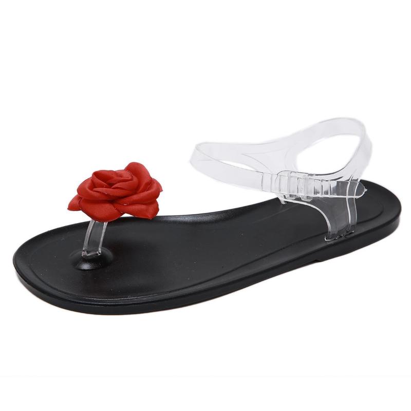 Sandals Fashion Women Bohemian Style Shoes Beautiful Rose Inlay Jelly Sexy Flat New (Size 35-40)