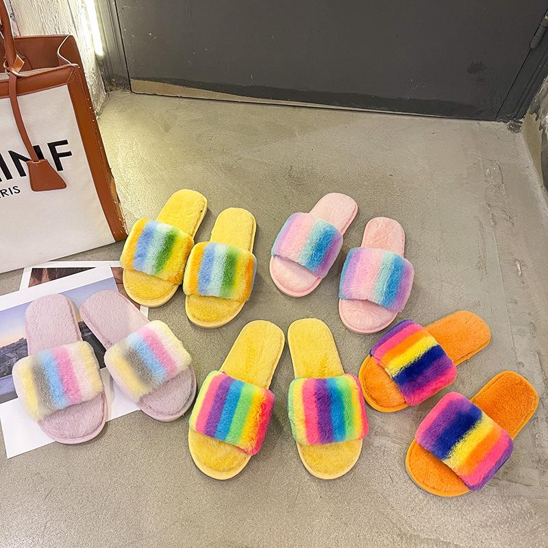 Slippers Fashion Korean Style Indoor Rainbow Flip Flop For Women Soft Cute Plush Keep Warm Flat Home Shoes All-match Casual, Xz141-5
Slippers Fashion Korean Style Indoor Rainbow Flip Flop For Women Soft Cute Plush Keep Warm Flat Home Shoes All-match Casual, Xz141-5