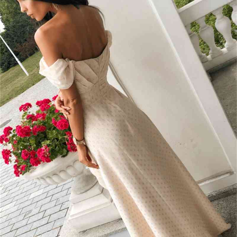 Women Dress Slash Neck Off Shoulder Short Sleeve Irregular Vintage Long es Summer Clothes Woman 210513