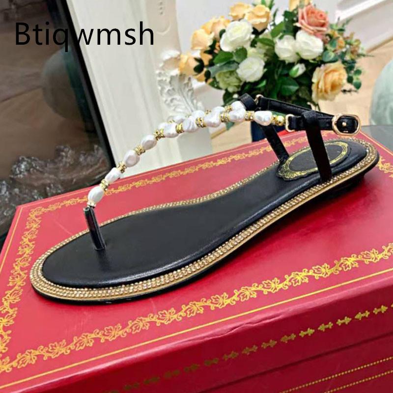 Sandals Black Chic Design Rhinestone Women Flip Flops Crystal Pearl T-Strap Real Leather Flats Woman Sexy Party Shoes
Sandals Black Chic Design Rhinestone Women Flip Flops Crystal Pearl T-Strap Real Leather Flats Woman Sexy Party Shoes