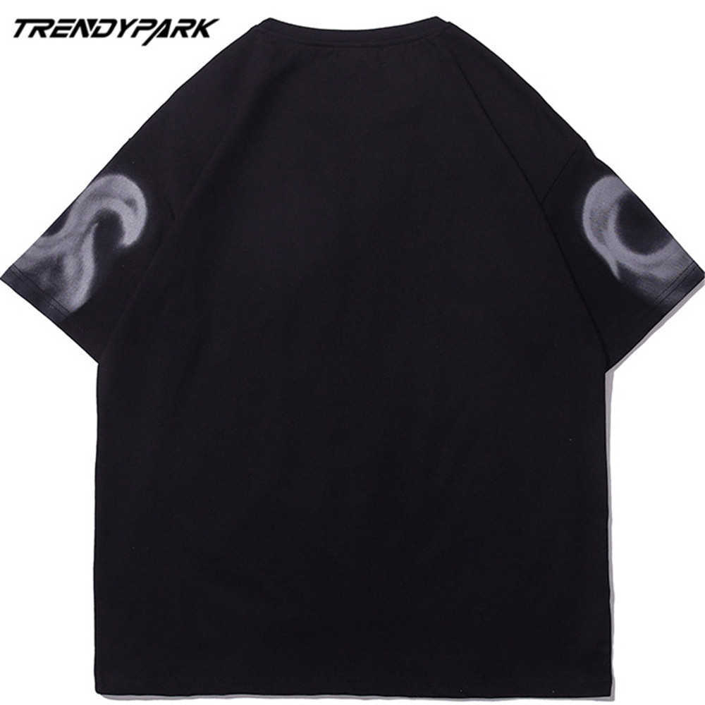 Men's T-shirt Funny Flame Print Summer Short Sleeve Tee Hip Hop Oversized Cotton Casual Harajuku Streetwear Top Tshirts Clothing 210601