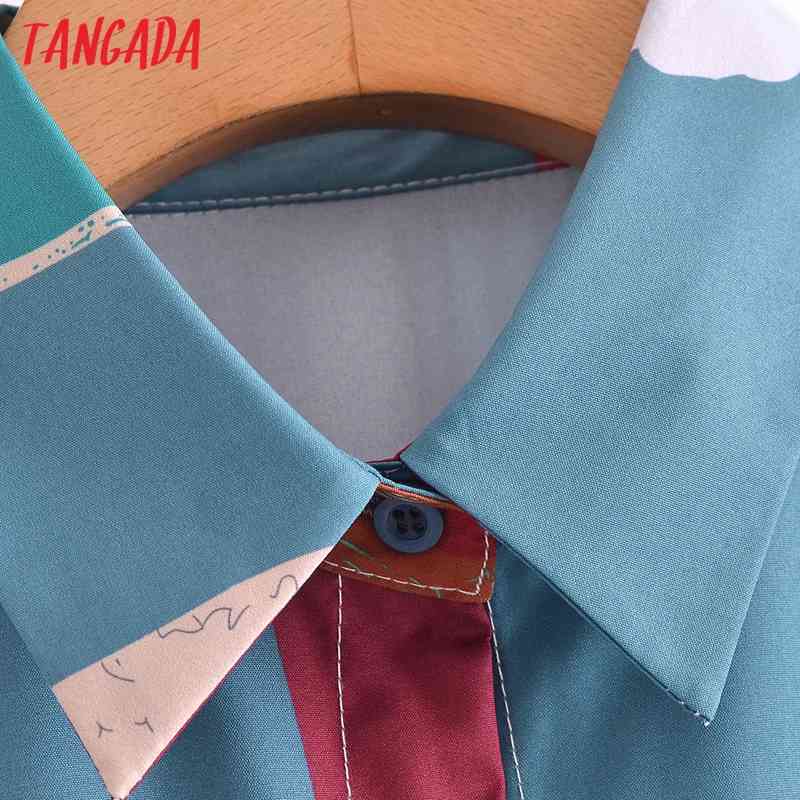Women Vintage Print Chiffon Long Sleeve Chic Female Casual Loose Shirt 3A35 210416
