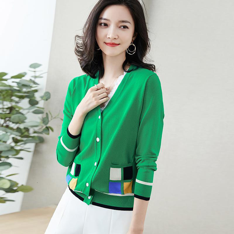 Women's Knits & Tees Slim Contrast Color Patchwork V-Neck Cardigan For Women Spring Short Knitted Coat With Pocket Fashion New Kni, Green
Women's Knits & Tees Slim Contrast Color Patchwork V-Neck Cardigan For Women Spring Short Knitted Coat With Pocket Fashion New Kni, Green