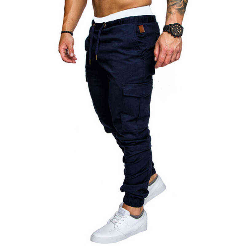 Autumn Men Pants Hip Hop Harem Joggers Pants Male Trousers Mens Solid Multi-pocket Cargo Pants Skinny Fit Sweatpants 211112