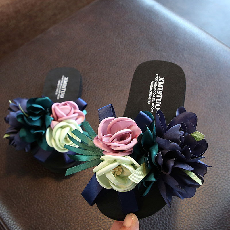 2021 Shoes Woman Platform Flip Flops Flower Sandals Beach Shoes Kids Home Slippers Flat Parent-child Footwear House Y0427