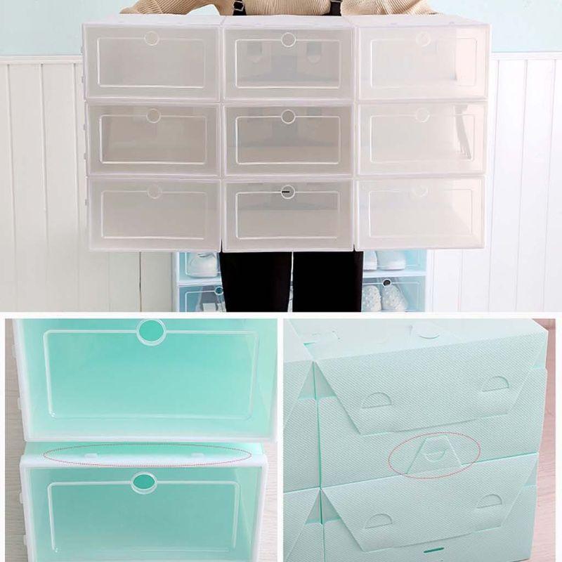 6Pcs Plastic Shoe Box Stackable Foldable Organizer Drawer Storage Case With Flipping Clear Door Ladies Men 33.5x23.5x13cm Clothing & Wardrob