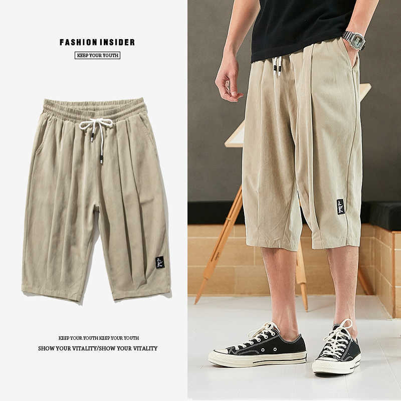 Plus Size Summer Harem Pants Men Short Joggers Chinese Style Calf-Length Casual Baggy Pants Male Capris Trousers 8XL 210810