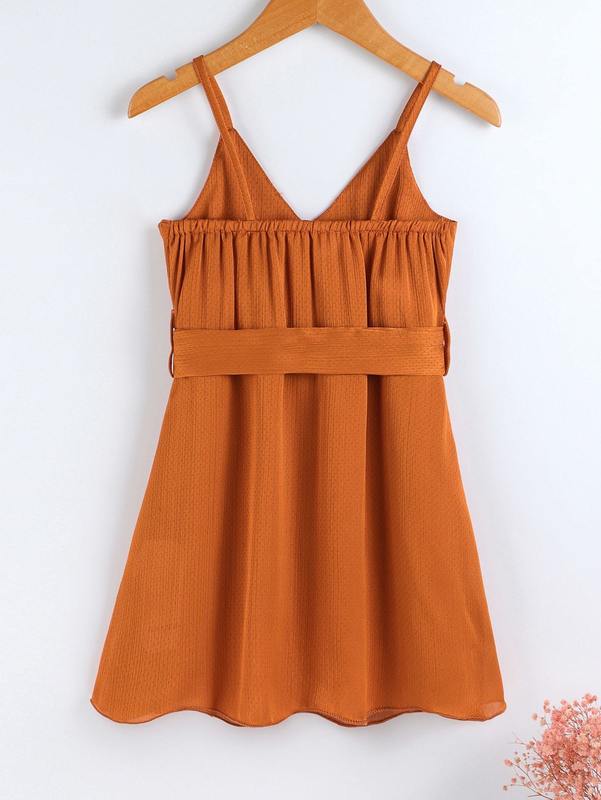 Toddler Girls Overlap Collar Wrap Hem Belted Cami Dress SHE