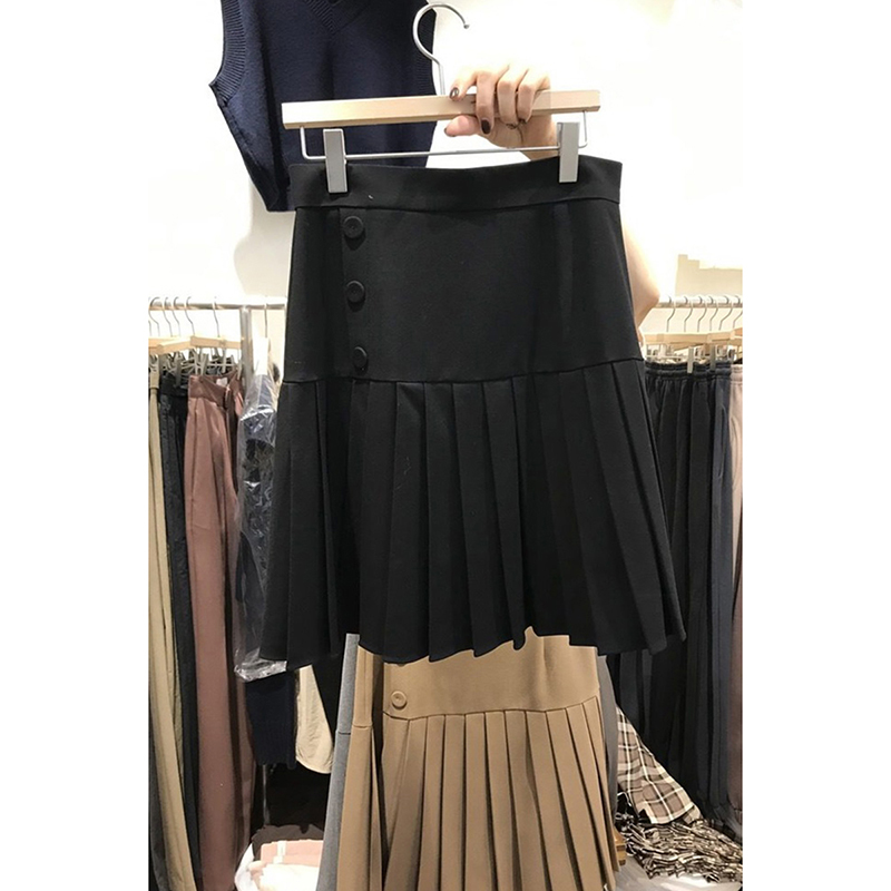 Nomikuma Korean Pleated A-line Mini Women Skirt Buttons High Waist Elegant Skirts Autumn New Causal Mujer Faldas 6D379 210427