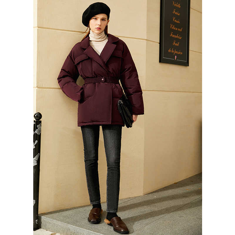 Minimalism Thick Winter Coat Women Fashion OLstyle Solid 90% White Duck Down Lapel Belt Women's 12040398 210527