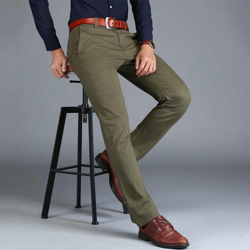 Men's Pants 2021 Summer Men Business Casual Cotton Khaki Man Spring Autumn Black Blue Work Pant Army Green Straight Long Trousers