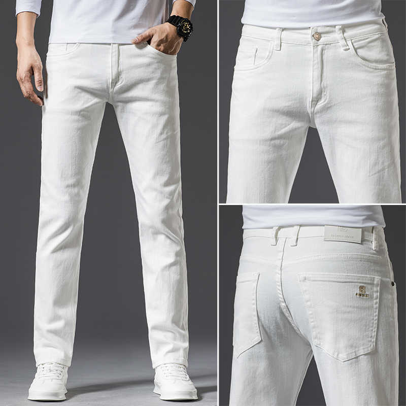 New Classic Style Mens Skinny White Jeans Men Cotton Casual Business Stretch Denim Trousers Male Fashion Brand White Pants Y0811