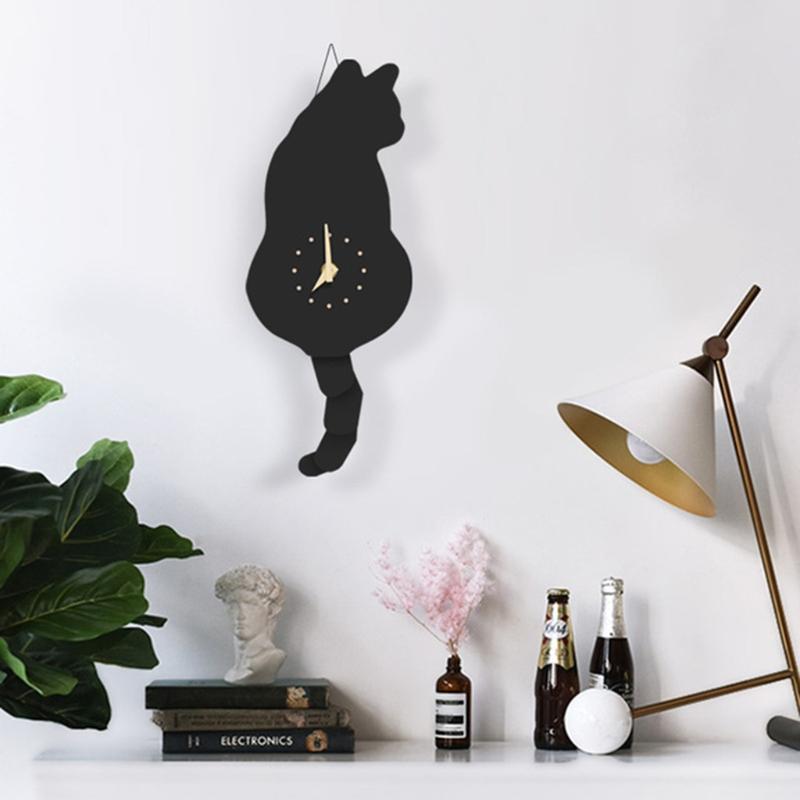 Wall Clocks Creative Clock Naughty Cat Wag Tail Quiet Swinging For Home Bedroom Living Room Decoration9296847