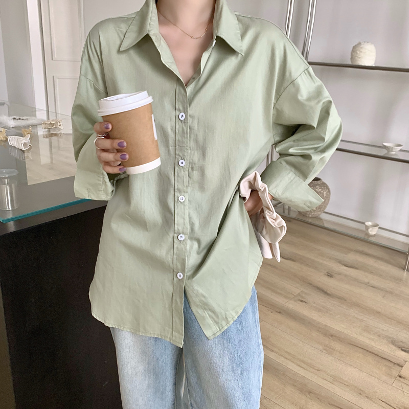 Office Lady Solid Casual Basic Shirt Women Tops Fashion Long Sleeve Lapel Loose Shirts Autumn Summer Blouses 210421
