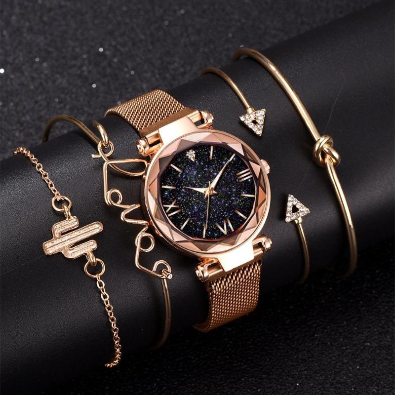 Wristwatches Starry Sky Dial Watches Rose Gold Women Ladies Crystal Bracelet Quartz Wrist Watch 5 PCS Set Relogio Feminino, Blue
Wristwatches Starry Sky Dial Watches Rose Gold Women Ladies Crystal Bracelet Quartz Wrist Watch 5 PCS Set Relogio Feminino, Blue